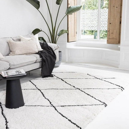 berber vloerkleed hoogpolig wit/zwart - scandinavisch - nea - Vloerkledenloods