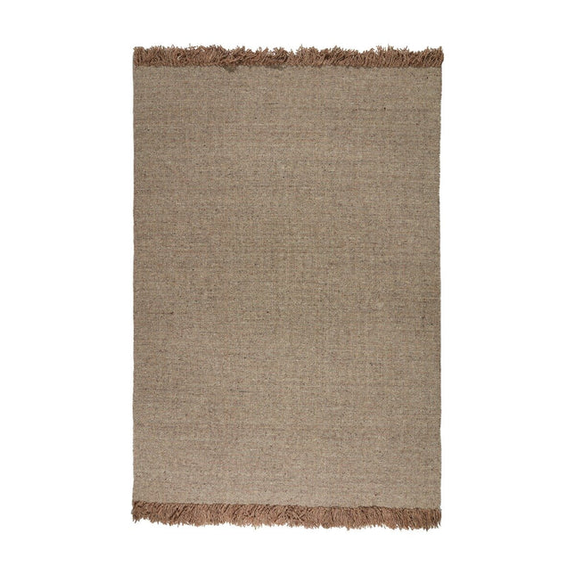 Wollen vloerkleed Bologne beige naturel met Franjes