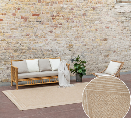 Jute buitenkleed Naturel Visgraat Border