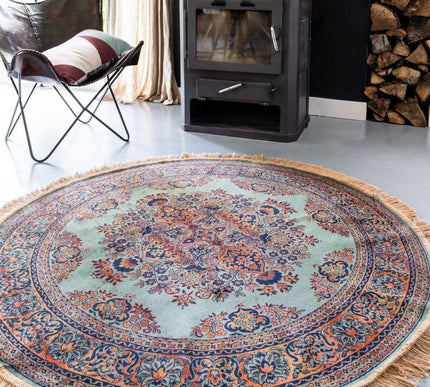 Vintage Vloerkleed Rond Brissac Groen met franjes - Tier