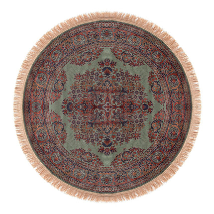 Vintage Vloerkleed Rond Brissac Groen met franjes - Tier