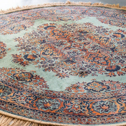 Vintage Vloerkleed Rond Brissac Groen met franjes - Tier