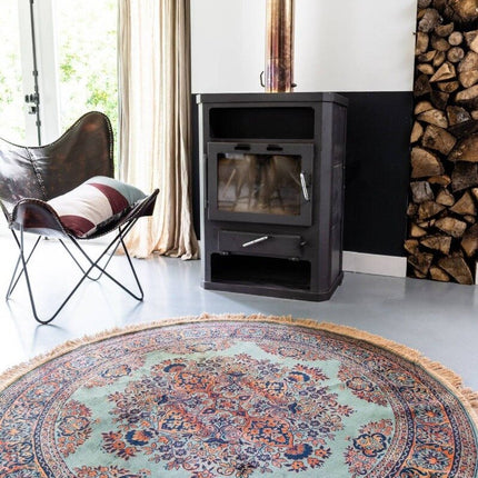 Vintage Vloerkleed Rond Brissac Groen met franjes - Tier