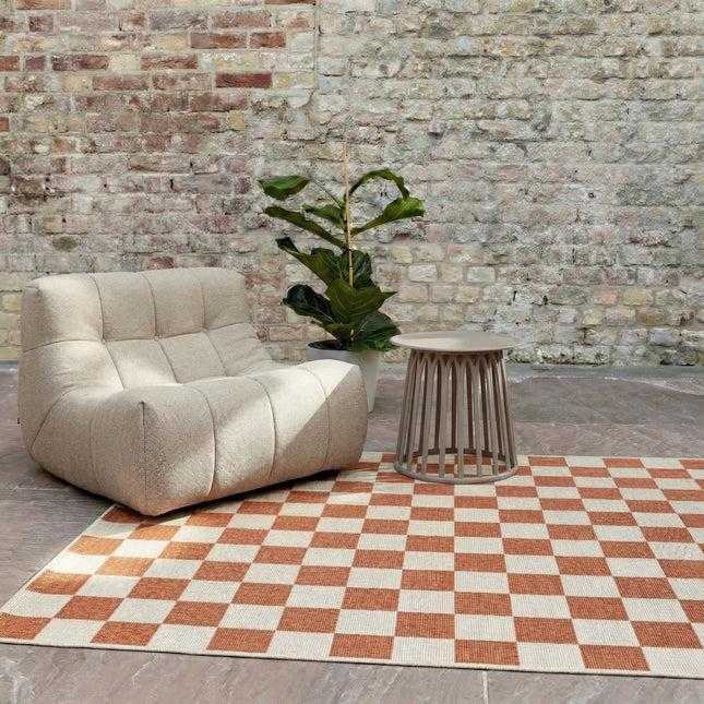 Buitenkleden - Buitenkleed Level blokken - checkerboard - roest - Interieur05 - Vloerkledenloods