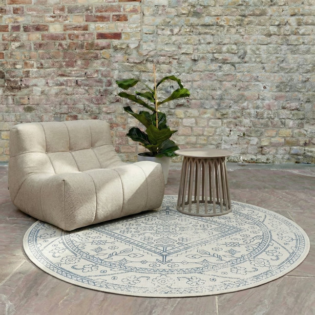 Buitenkleden - Rond buitenkleed Nova blauw - Interieur05 - Vloerkledenloods