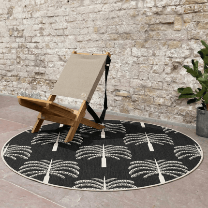 Buitenkleden - Rond buitenkleed Oase zwart/wit - Interieur05 - Vloerkledenloods