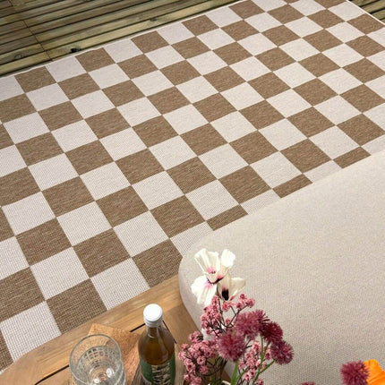 Buitenkleed Level blokken - checkerboard jute - Interieur05 - Vloerkledenloods