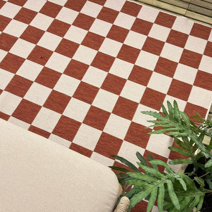 Buitenkleed Level blokken - checkerboard - roest - Interieur05 - Vloerkledenloods