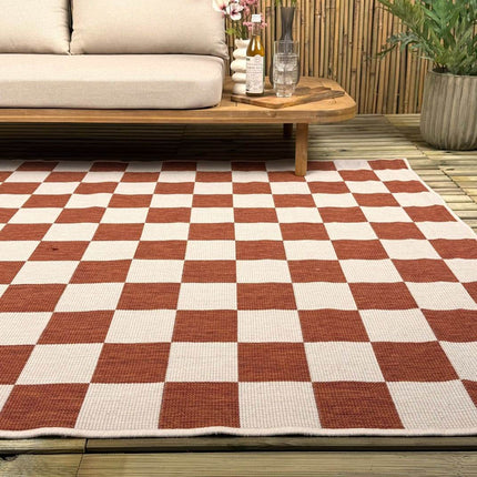 Buitenkleed Level blokken - checkerboard - roest - Interieur05 - Vloerkledenloods