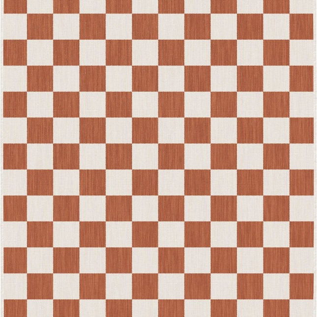 Buitenkleed Level blokken - checkerboard - roest - Interieur05 - Vloerkledenloods