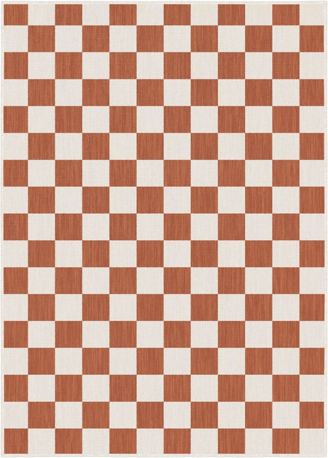 Buitenkleed Level blokken - checkerboard - roest - Interieur05 - Vloerkledenloods