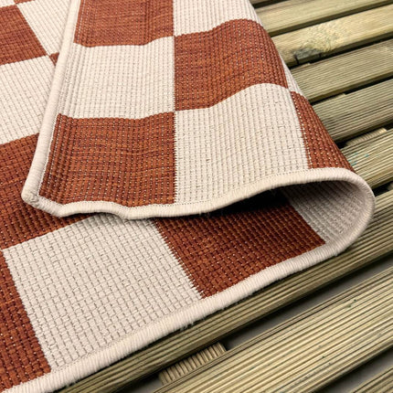 Buitenkleed Level blokken - checkerboard - roest - Interieur05 - Vloerkledenloods