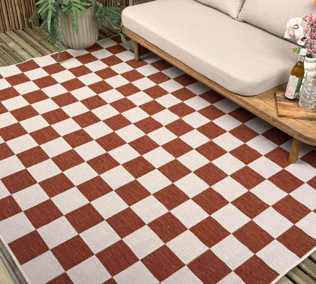 Buitenkleed Level blokken - checkerboard - roest - Interieur05 - Vloerkledenloods