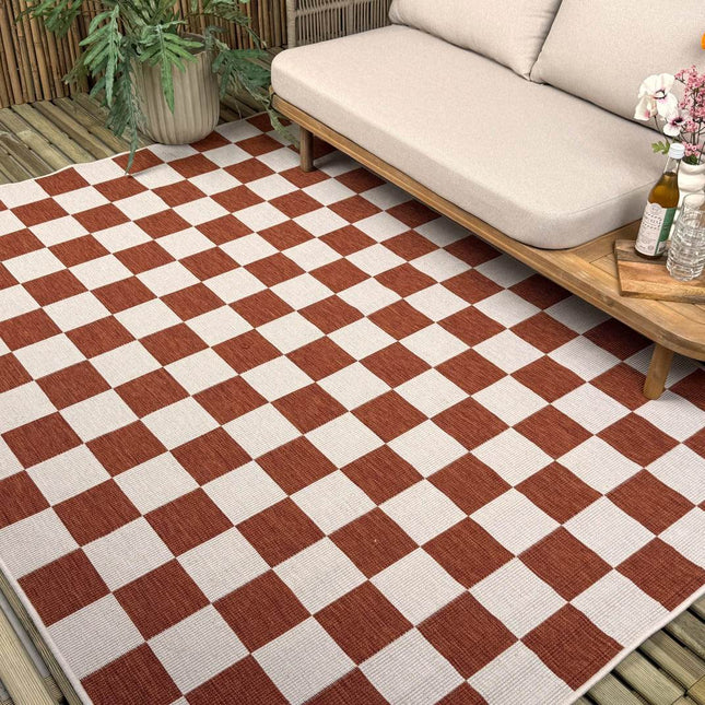 Buitenkleed Level blokken - checkerboard - roest - Interieur05 - Vloerkledenloods