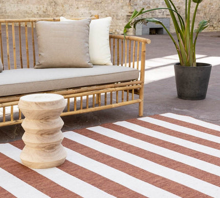 Buitenkleed Stripes roest/wit dubbelzijdig - Vloerkledenloods