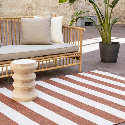 Buitenkleed Stripes roest/wit dubbelzijdig - Vloerkledenloods