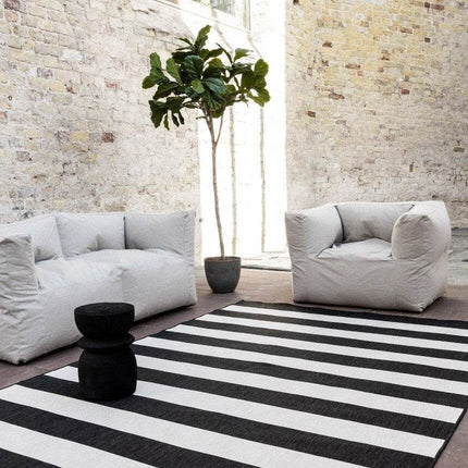 Buitenkleed Stripes zwart/wit dubbelzijdig - Vloerkledenloods