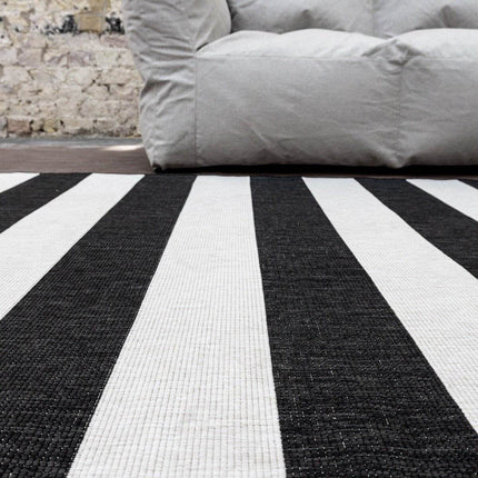 Buitenkleed Stripes zwart/wit dubbelzijdig - Vloerkledenloods
