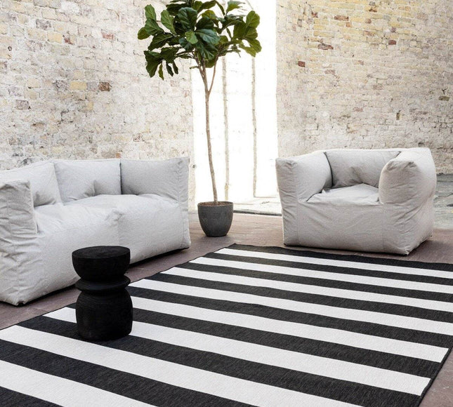 Buitenkleed Stripes zwart/wit dubbelzijdig - Vloerkledenloods