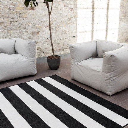 Buitenkleed Stripes zwart/wit dubbelzijdig - Vloerkledenloods