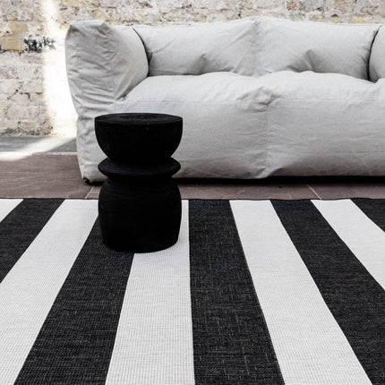 Buitenkleed Stripes zwart/wit dubbelzijdig - Vloerkledenloods