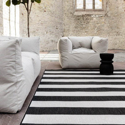 Buitenkleed Stripes zwart/wit dubbelzijdig - Vloerkledenloods