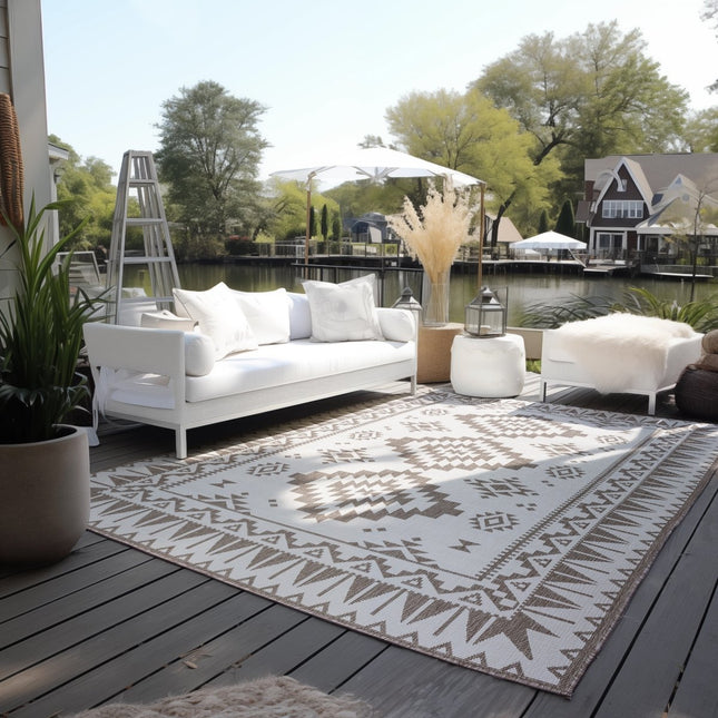 Buitenvloerkleden - Elle Decoration Gemini omkeerbaar binnen- en buitenkleed Dynamic Linnen - Vloerkledenloods