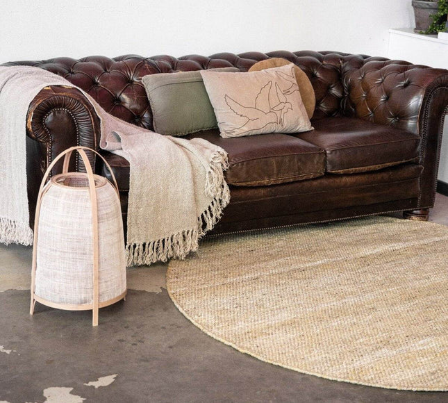 Vloerkleed Gerecycled Materiaal Rond Ciro Geel/Naturel - Vloerkledenloods