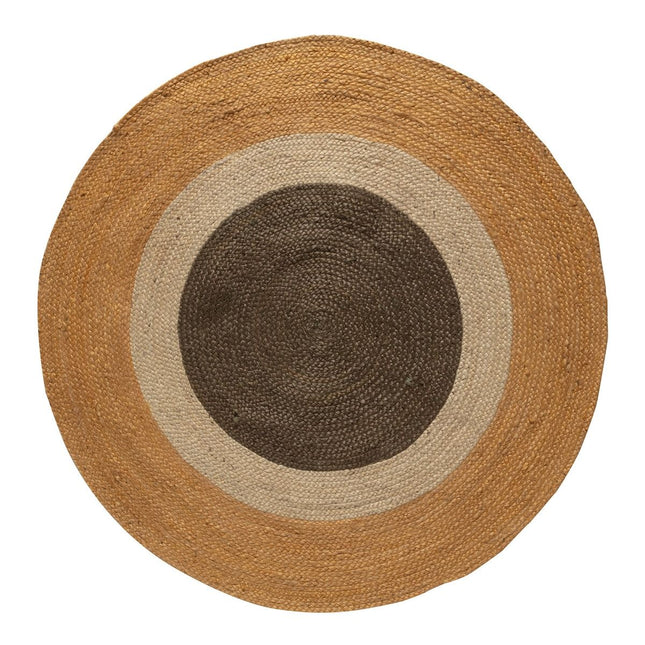 Jute Vloerkleed Dart Rond Geel/naturel/groen - Eva Interior