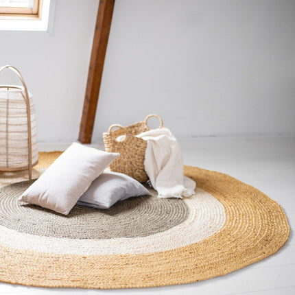 Jute Vloerkleed Dart Rond Geel/naturel/groen - Eva Interior