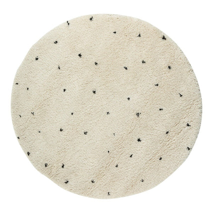 Rond Kindervloerkleed  hoogpolig Cream/Zwart - Dots