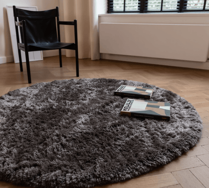 Rond Hoogpolig vloerkleed Fender Antraciet/zwart - Vloerkledenloods
