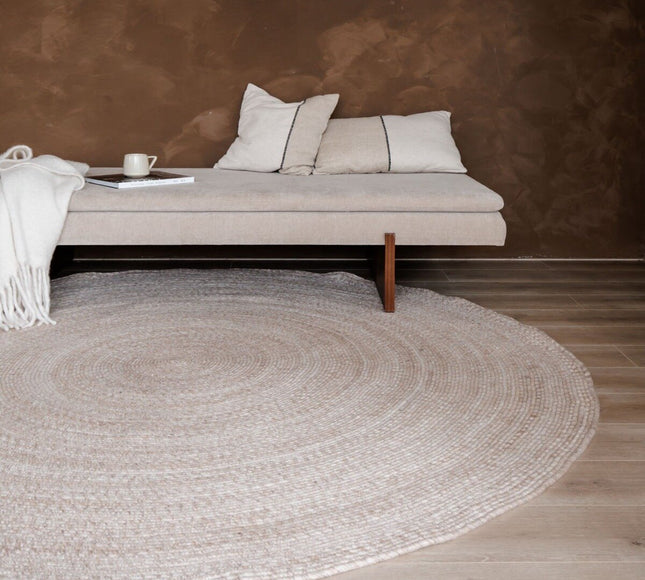 Rond wollen vloerkleed Gapo beige