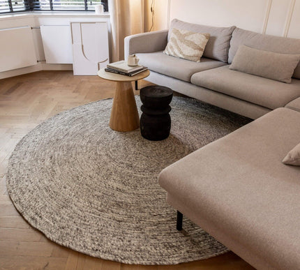 Rond wollen vloerkleed Gapo grijs gemeleerd