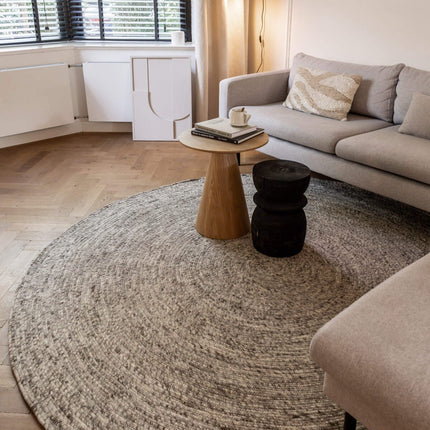 Rond wollen vloerkleed Gapo grijs gemeleerd