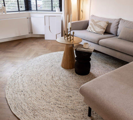 Rond wollen vloerkleed Gapo beige/wit gemeleerd