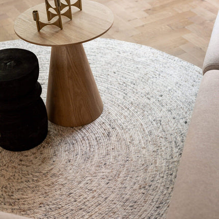 Rond wollen vloerkleed Gapo beige/wit gemeleerd
