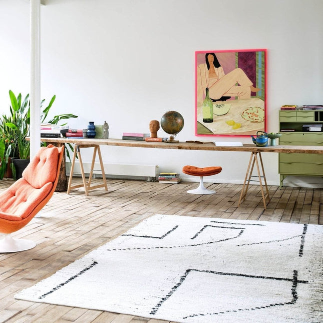 HKliving handgewoven vloerkleed cream/charcoal 200x300cm - Vloerkledenloods