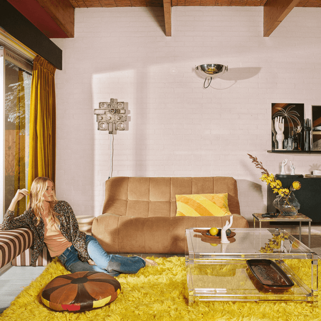 HKliving hoogpolig vloerkleed geel 150x240cm - Vloerkledenloods