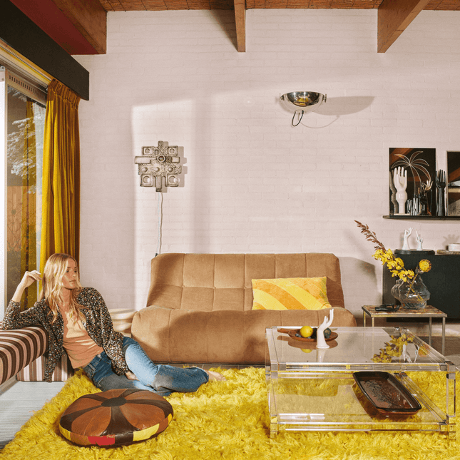 HKliving hoogpolig vloerkleed geel 150x240cm - Vloerkledenloods