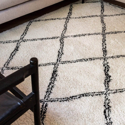 Hoogpolig berber vloerkleed Wit/Zwart Norway - Vloerkledenloods