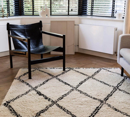 Hoogpolig berber vloerkleed Wit/Zwart Norway - Vloerkledenloods