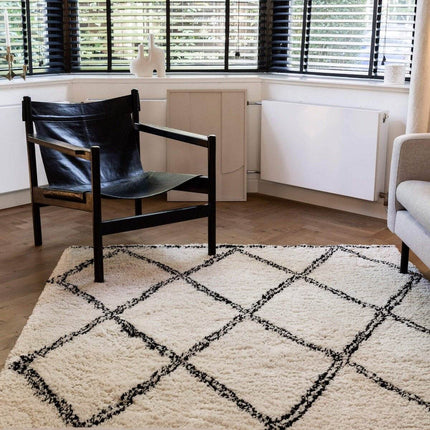 Hoogpolig berber vloerkleed Wit/Zwart Norway - Vloerkledenloods