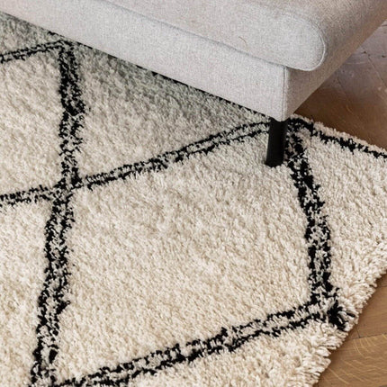 Hoogpolig berber vloerkleed Wit/Zwart Norway - Vloerkledenloods