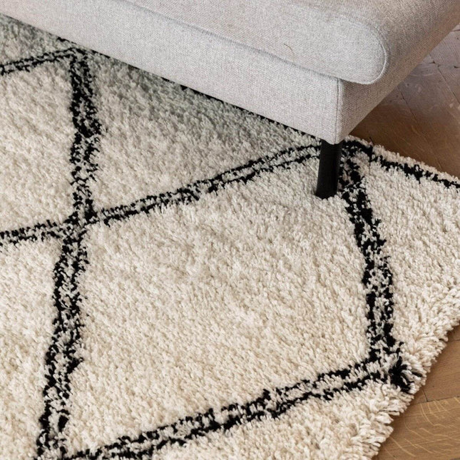 Hoogpolig berber vloerkleed Wit/Zwart Norway - Vloerkledenloods