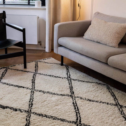 Hoogpolig berber vloerkleed Wit/Zwart Norway - Vloerkledenloods