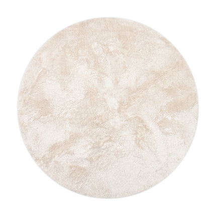 Rond hoogpolig vloerkleed Odelia beige/wit