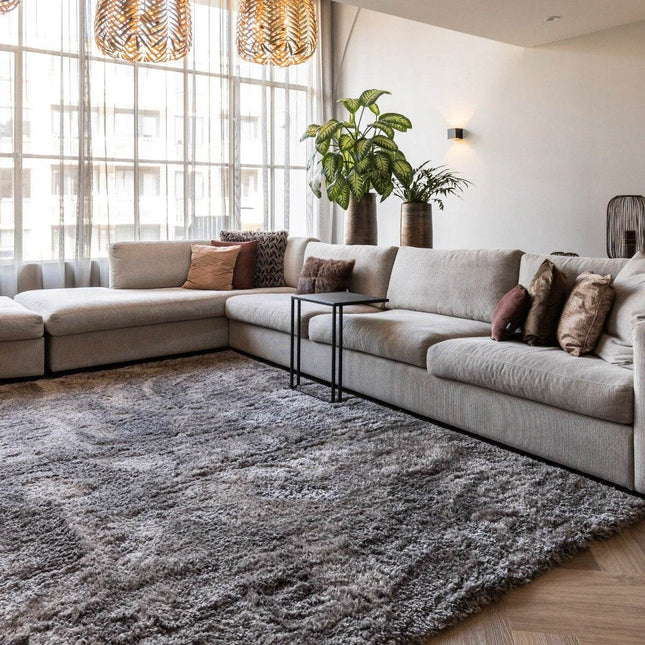Hoogpolig vloerkleed Fender grijs/lichtgrijs - Vloerkledenloods