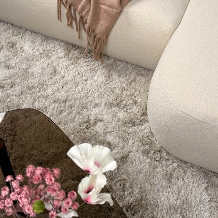 Hoogpolig vloerkleed Nika ivoor/taupe polyester - Interieur05 - Vloerkledenloods