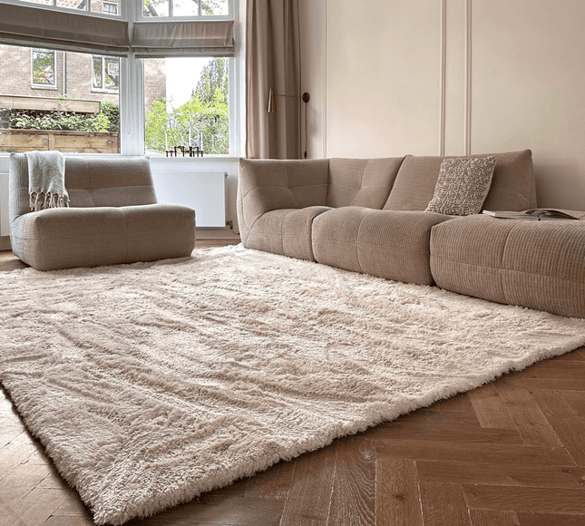 Hoogpolig vloerkleed Odelia beige/wit - Interieur05 - Vloerkledenloods
